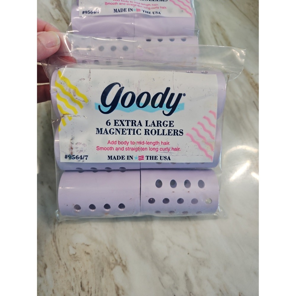 Goody Magnetic Purple Extra Large Hair Rollers Set of 6 Made In USA